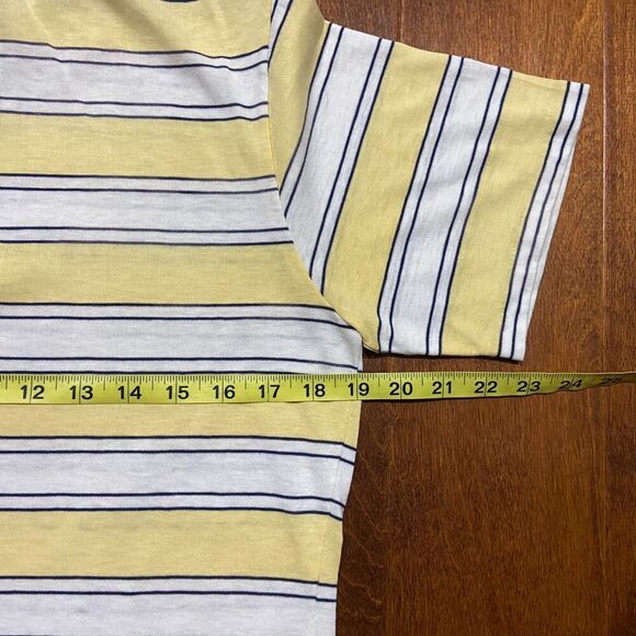 Jantzen Vintage 80s Lightweight Striped Yellow Navy Polo Shirt Men's Size Medium - Picture 7 of 8